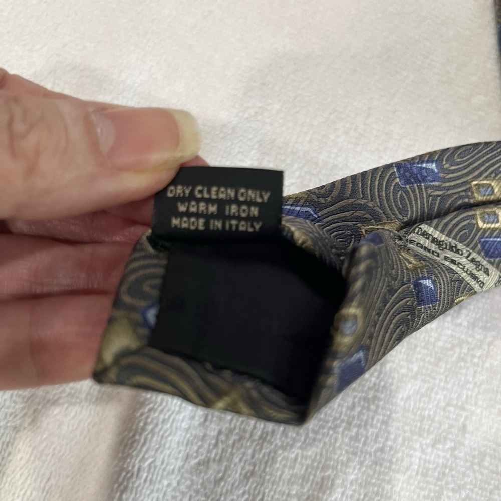 Ermenegildo Zegna 100% Silk Blue Yellow Abstract Print Tie old money - Picture 5 of 7
